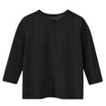 thumbnail image 4 of Girls Short Puff Sleeve Shirt Crew Neck Solid Color Tops for Girl Fashion Summer Hollow Out Loose Casual T-Shirt (Black 7-8 Years), 4 of 5