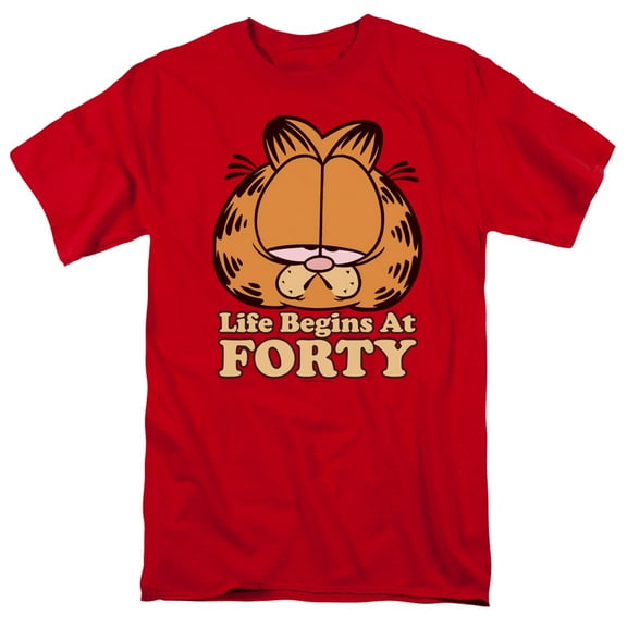 Garfield Life Begins At Forty S/S Adult 18/1 T-Shirt Red