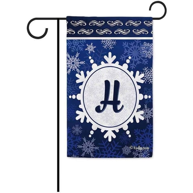 Welcome Winter Snowflake Monogram H Decorative Garden Flag Initial Letter Snow Deocr Banner for Outside 12.5X18 Inch Double Sided