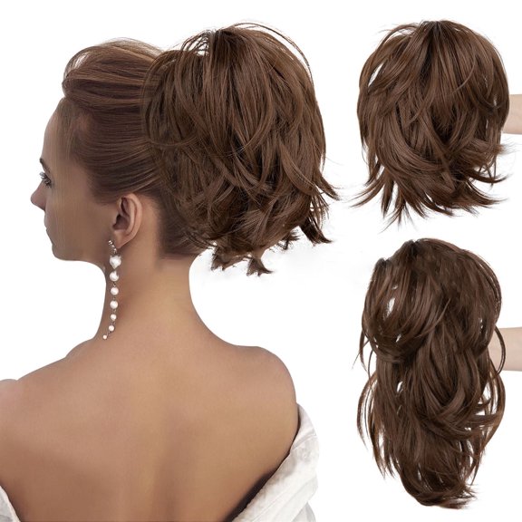 Messy Bun Hair Piece Clip In Ponytail Extension with Bendable Wire for Natural Everyday Updo Styling and Effortless Volume Enhancement