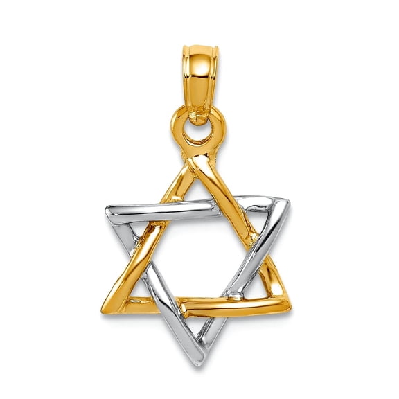 10k Gold 3-d Religious Judaica Star of David High Polish Jewish / White and Yellow 21x12mm Wide Pendant Necklace for Wom