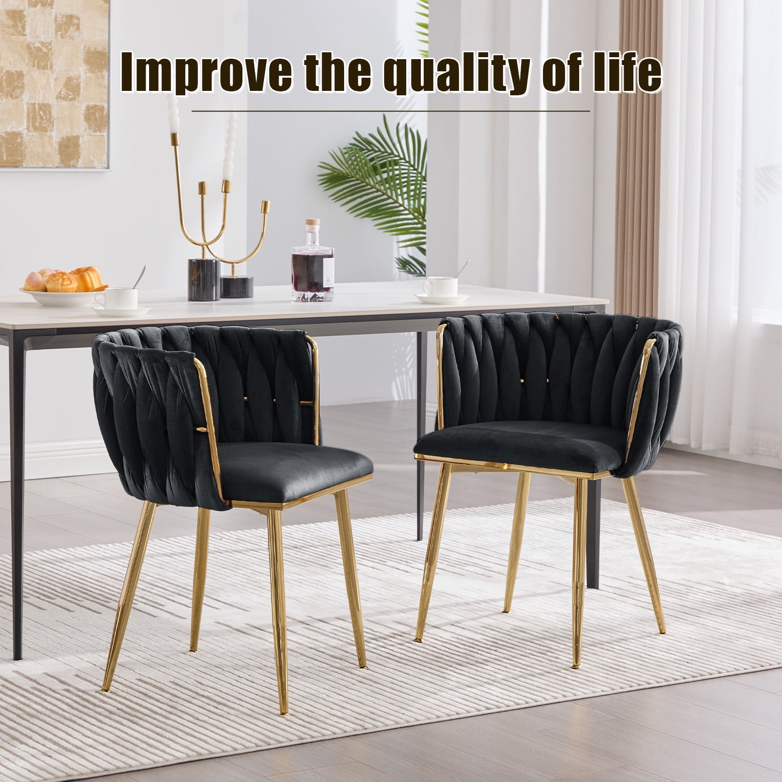 MOONMISS Dining Chairs Set of 4 with Metal Legs for Kitchen Dinning Room,Black