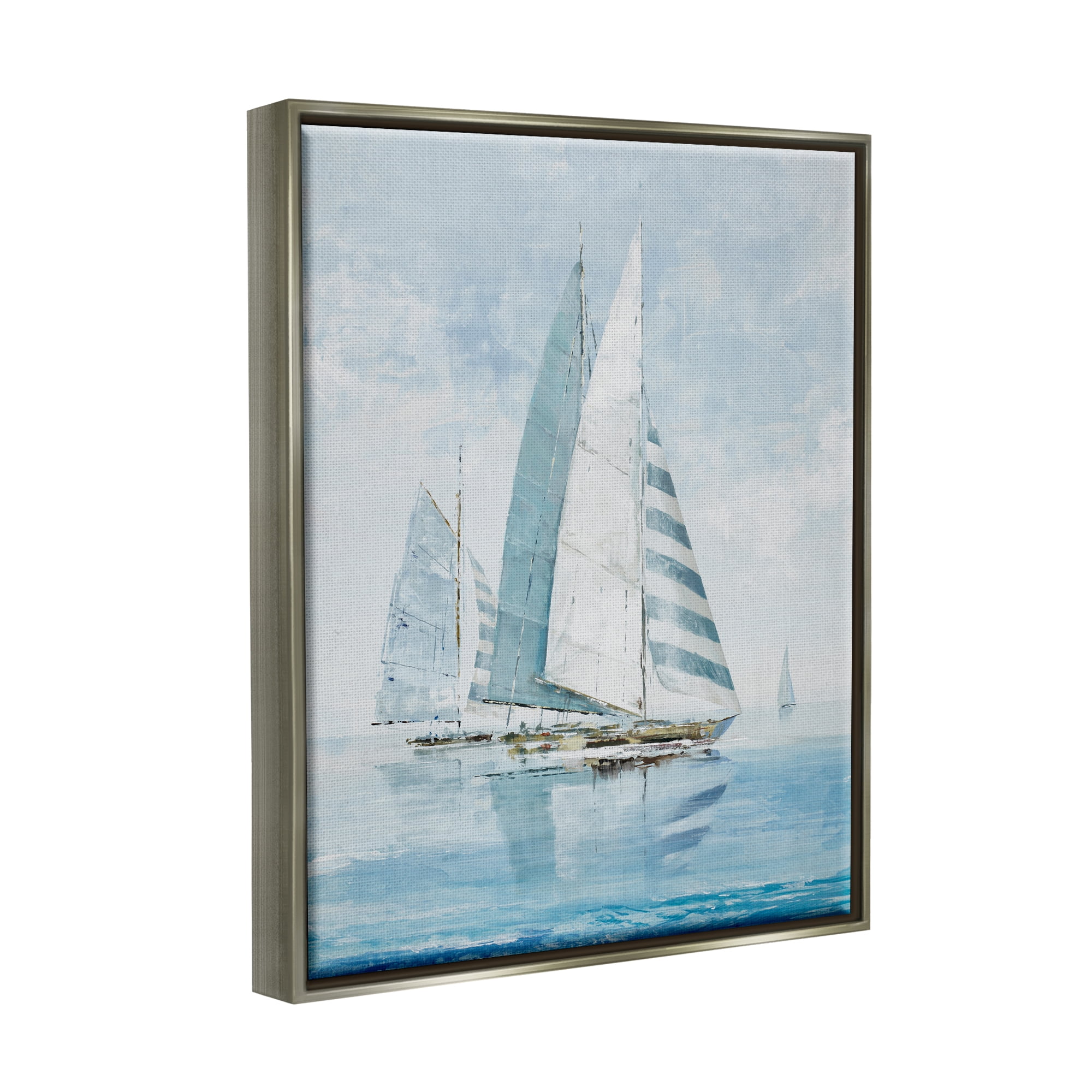 Stupell Industries Blue Maritime Sailboats Transportation Painting Gray Floater Framed Canvas Art Print Wall Art, 25 x 31