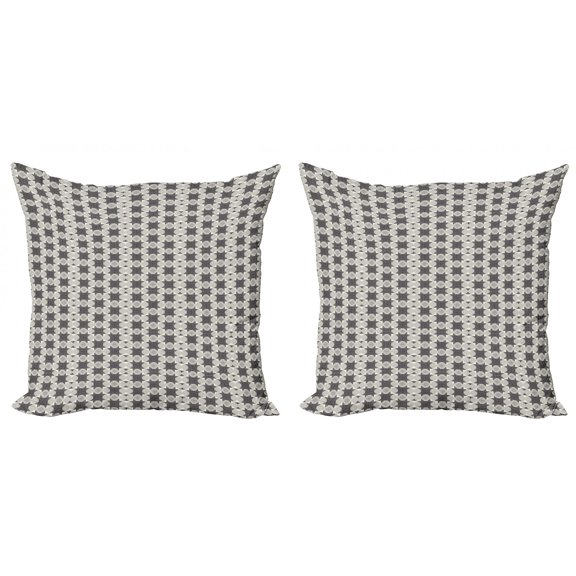 Geometric Throw Pillow Cushion Cover Pack of 2, Repeating Pattern with Modernistic Plaid Squares and Striped Motif, Zippered Double-Side Digital Print, 4 Sizes, Charcoal Grey Eggshell, by Ambesonne