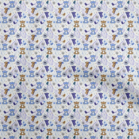 oneOone Polyester Spandex Blue Fabric Bear Craft Projects Decor Fabric Printed By The Yard 56 Inch Wide