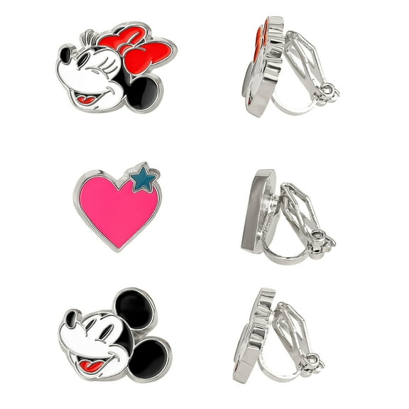 Disney Mickey and Minnie Mouse Fashion Clip On Earrings - Set of 3