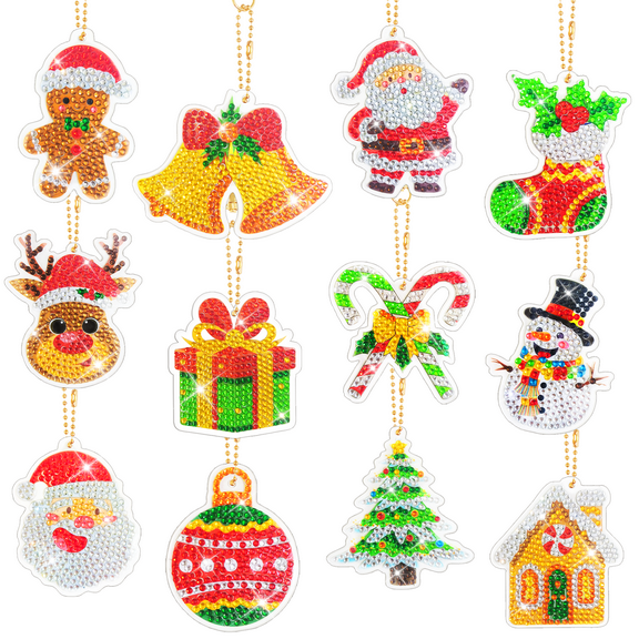 Christmas Diamond Keychains, 28pcs Diamond Art Keychain Kits Christmas, Christmas Diamond Painting Keychain for Christmas Party Decoration Favor