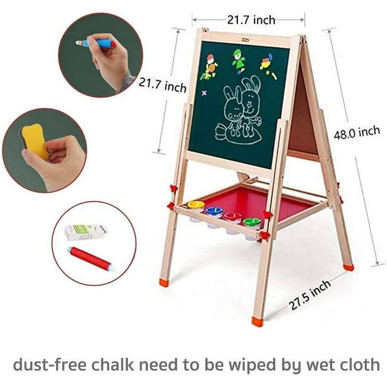 Rundad Kids Easel Including 100+ Accessories, Double Sided Wooden Ease