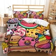 thumbnail image 1 of Comida de dibujos animados Juego de funda nórdica King Size,Juego de ropa de cama postre de frutas para, 1 of 8