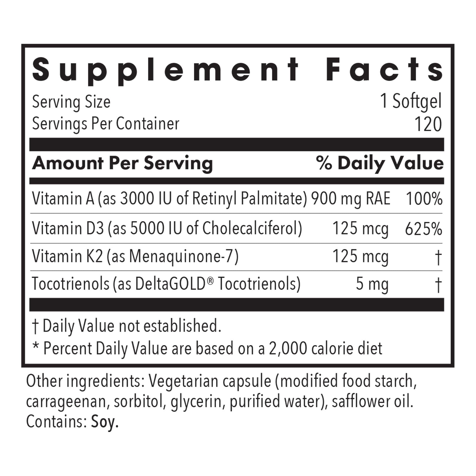 ARG Vitamin D3 Complete 5000 - Delivers 125 mcg Vitamin D3 - With Vitamin A & K2 - Supports Bone Strength, Immune Balance & Healthy Mindset - 120 Servings - 120 Capsules