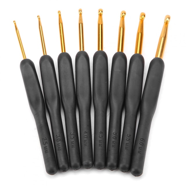 Kit de ganchos de ganchillo con mango de resina ABS negro, juego de ganchos de aleación de aluminio para tejer, aguja para manualidades DIY