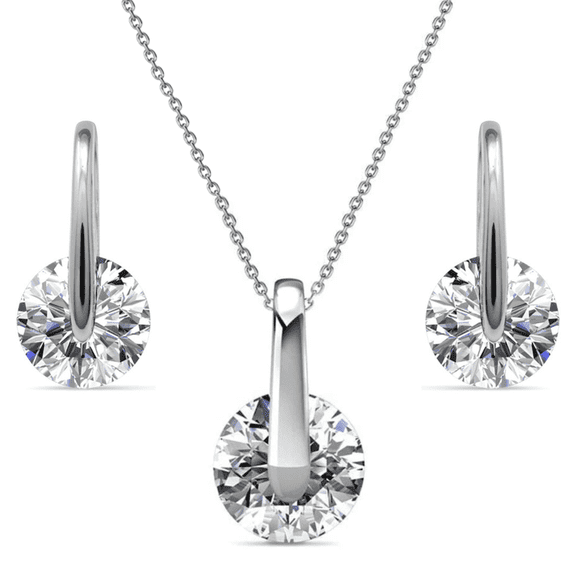 Cate & Chloe Mckayla 18k White Gold Plated Silver Jewelry Set with Swarovski Crystals Gift for Women
