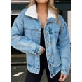 thumbnail image 6 of Women Warm Denim Jacket Boyfriend Jean Coat Jeans Trucker Jacket Blue XXL, 6 of 9
