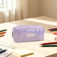 thumbnail image 6 of PYURTEP Pencil Case Glittery Rhombus Pattern Pencil Pouch Large Capacity Pencil Bag Portable Zipper Pouch for Stationery, School, Office, 6 of 7
