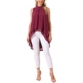 thumbnail image 2 of INSPIRAR CHIC Blusas sin mangas de gasa para mujer con cuello alto, lazo en la espalda, dobladillo asimétrico, camiseta de verano XL color rojo vino, 2 of 6