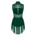 thumbnail image 4 of TSSOE Women's Lyrical Dance Dress Sparkly Rhinestones Asymmetrical Mesh Flowy Leotard Skirt Green XXL, 4 of 7