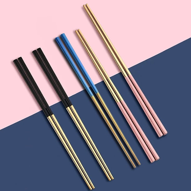 Palillos de Acero Inoxidable, Diseño Antideslizante y Antiescaldaduras, Revestimiento de Titanio Al Vacío, Fáciles de Usar, Elegantes y Duraderos, Ideales para Comidas Familiares, 23,5 Cm de