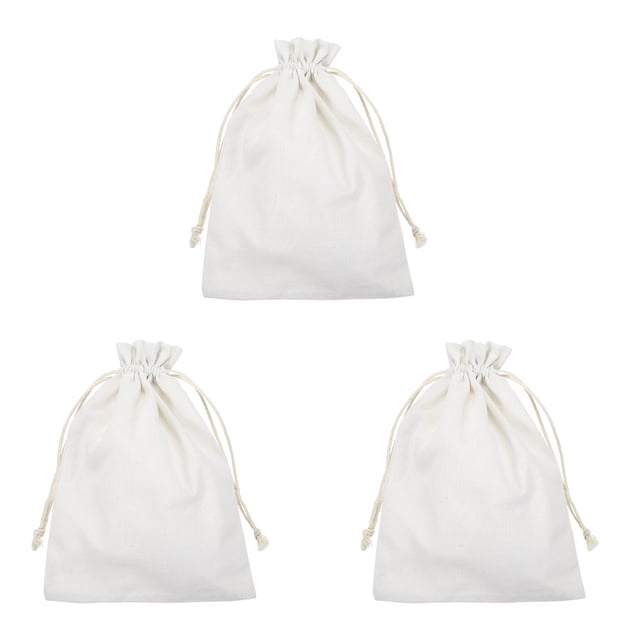 Uxcell 3Pcs Bolsa de Monedas, 9 x 6.7" Bolsa de Dinero de Lona con Cordón para Clasificación y Almacenamiento de Efectivo, Borde Dobladillo Beige