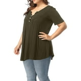 Women's Plus Size Henley V Neck Button up Tunic Tops Casual Short ...