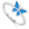thumbnail image 4 of CHOOSE YOUR COLOR Blue Simulated Opal Wholesale Butterfly Ring .925 Sterling Silver Band CZ Female Size 5, 4 of 4