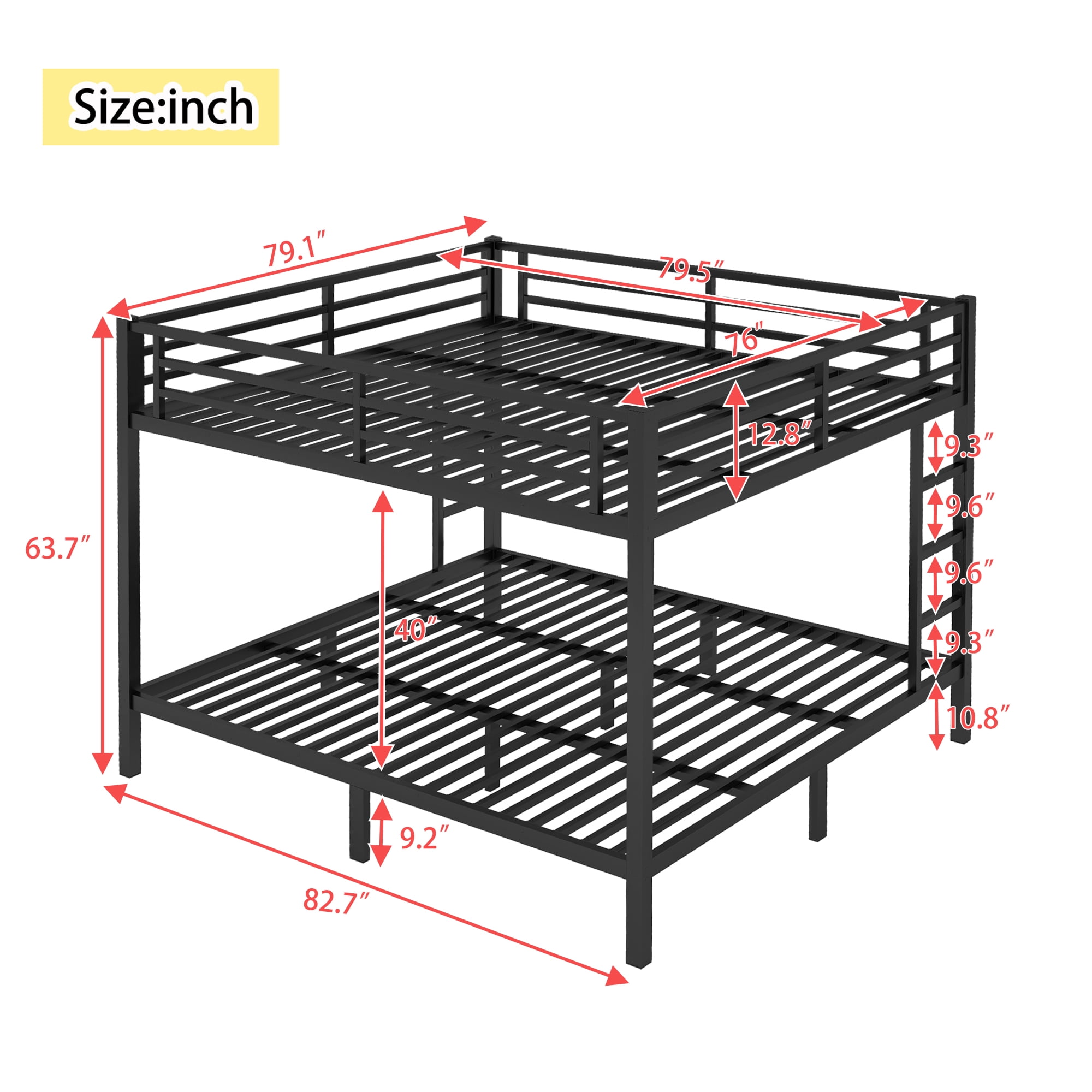 Aukfa Heavy Duty King over King Metal Bunk Bed with Ladders and Guardrail for Kids, Teens and Adults, Black