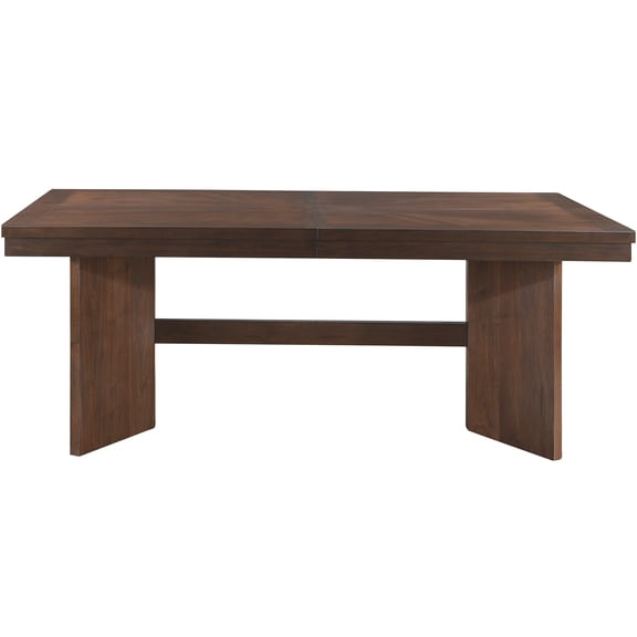 JERFIT Walnut Dining Table with Self-Storing Leaf, Extendable Trestle Table for 8, Modern Farmhouse Kitchen Furniture