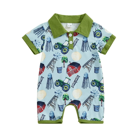 Musuos Baby Boys Summer Cute Romper 3M 6M 12M 18M Short Sleeve Button Lapel Western Elements Print Jumpsuit Infant Playsuit