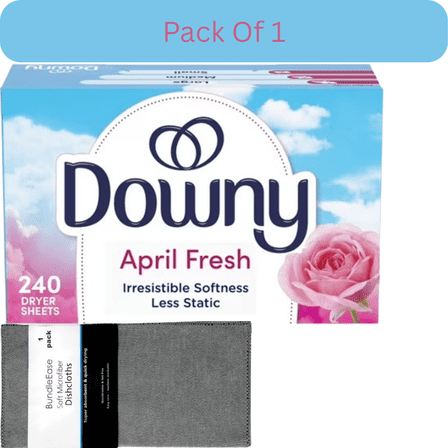 Downy Fabric Softener Dryer Sheets, April Fresh Scent, 240 Count with Microfiber Solid Color Towel by BundleEase