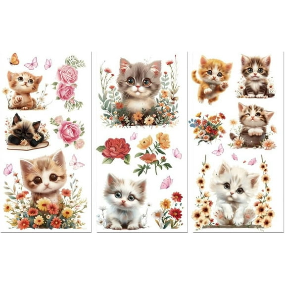 3 Sheets 3 Styles PVC Waterproof Decorative Stickers Self Adhesive Decals for Furniture Decoration Cat Shape 300x150mm 1 sheet/style
