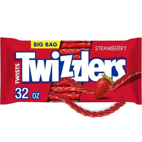 Twizzlers Twists Strawberry Flavored Licorice Style, Low Fat Candy Big Bag, 32 Oz - Pack of 2