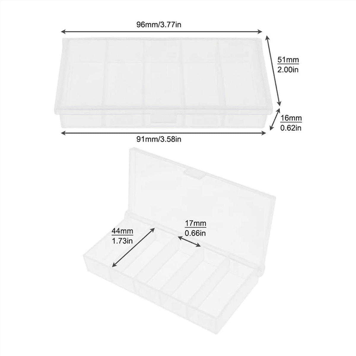 5 Grid Plastic Organizer Box - Clear Tackle Storage, Jewelry Dividers, Makeup Tools, Sewing Supplies Container