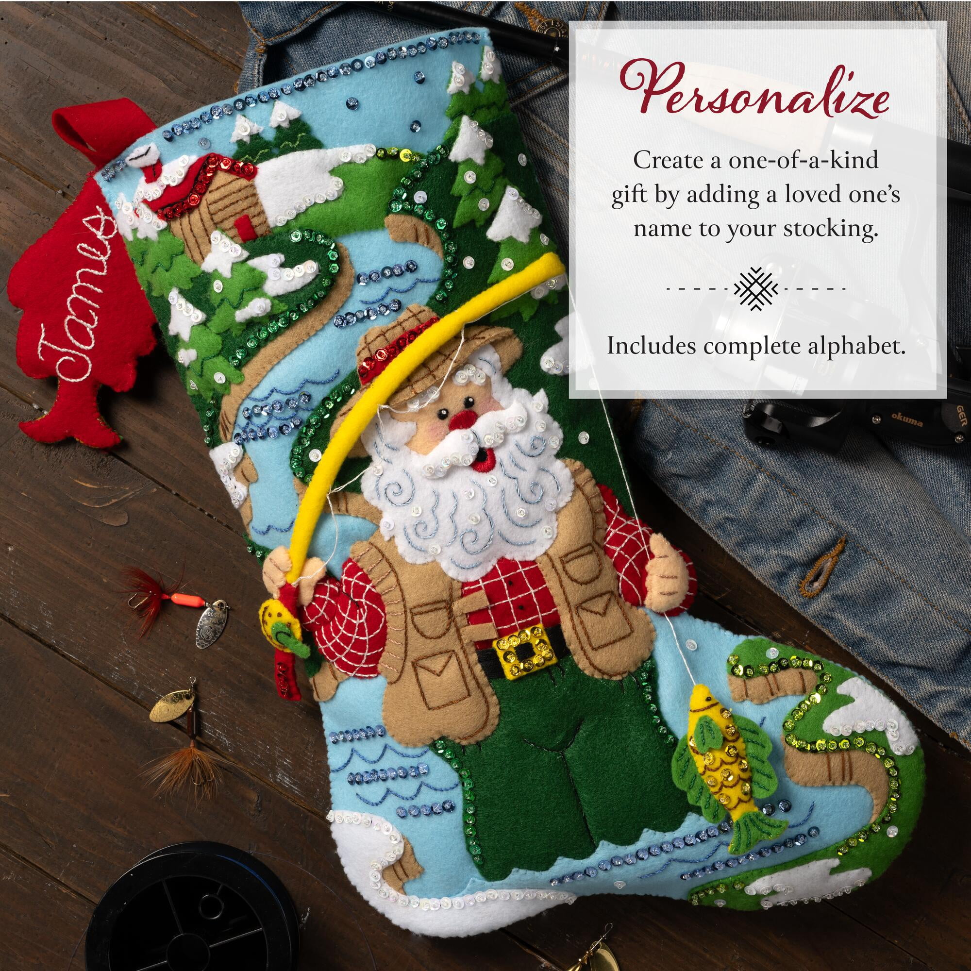 Bucilla Fly Fishing Santa 18 in Multicolor Felt Stocking Kit