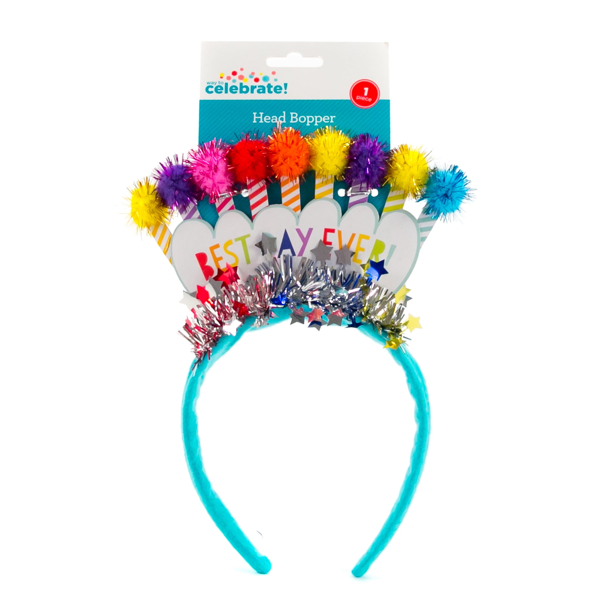 Way to Celebrate! Best Day Ever Glitter Pom Candle Head Bopper