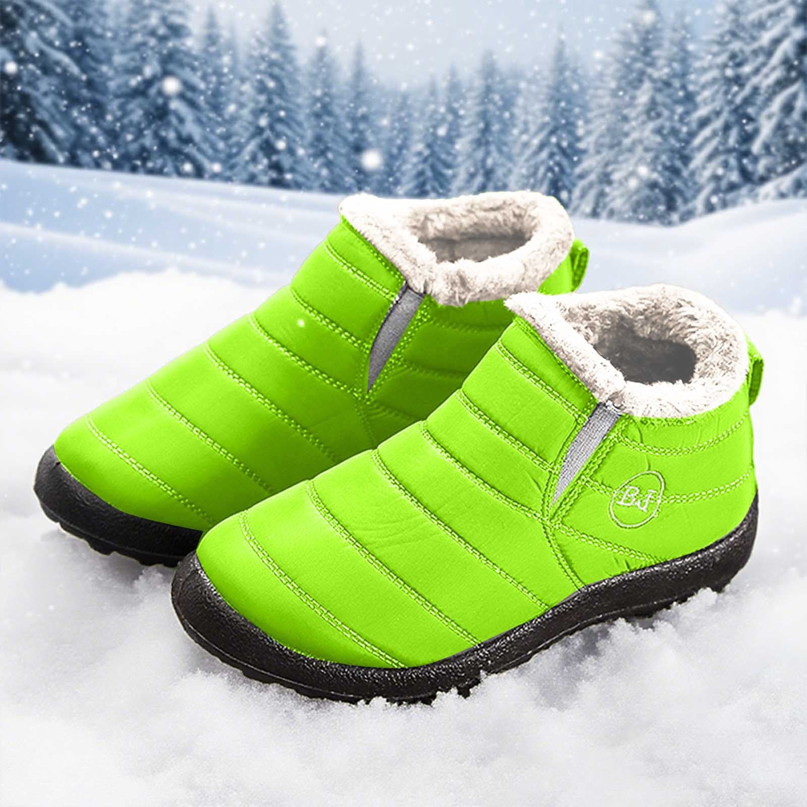 Gyexs Women's Snow Boots Size 7.5, Winter Shoes for Men Lightweight, Fuzzy, Bungee, Moto, Round Toe, Outdoor Wear, Mint Green, Size 9
