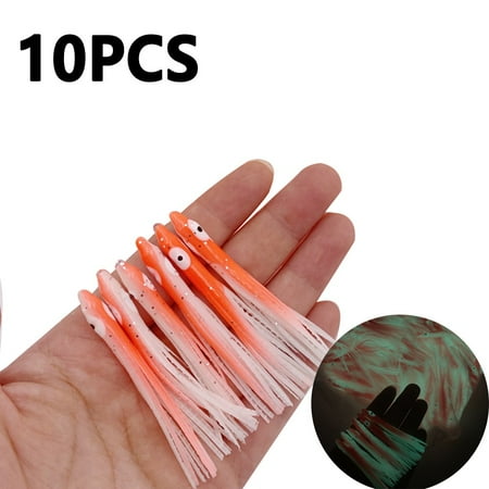 10Pcs 6Cm Pvc Fishing Lure Artifical Lures Luminous Octopus Skirt Squid Lure Soft Bait Squid Lures Glow In The Dark Pink+White Fangkenuo