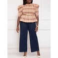 thumbnail image 3 of ELOQUII Elements Women's Plus Size Smocked-Bodice Peplum Top, 3 of 7