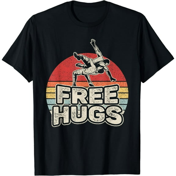 Vintage Retro Wrestling Funny Free Hugs Wrestling T-Shirt