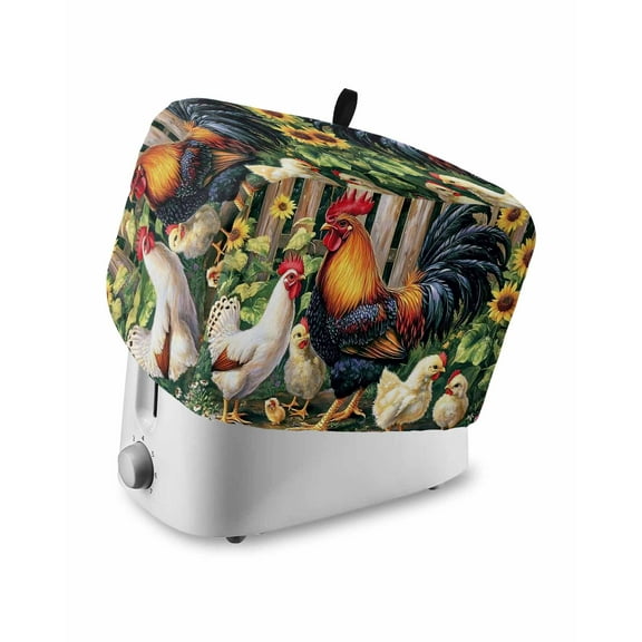 Fsddascl Vintage Rooster Toaster Cover 4 Slice, Large Kitchen Appliance Covers, Farmhouse Animals Watercolor Sunflower Toaster Oven Cover with Loop, Bread Machine Cover Polyester Dust Cover