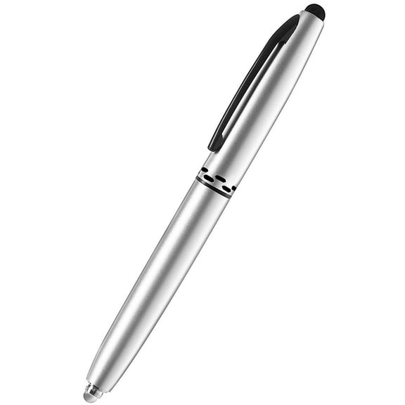 Stylus Pen- Capacitive Stylus, 3-in-1 Metal Pen, Multi-Function,Ballpoint Ink Pen,with LED Flashlight, for Touchscreen Devices, Tablets, iPads, iPhones, 1PK, Silver