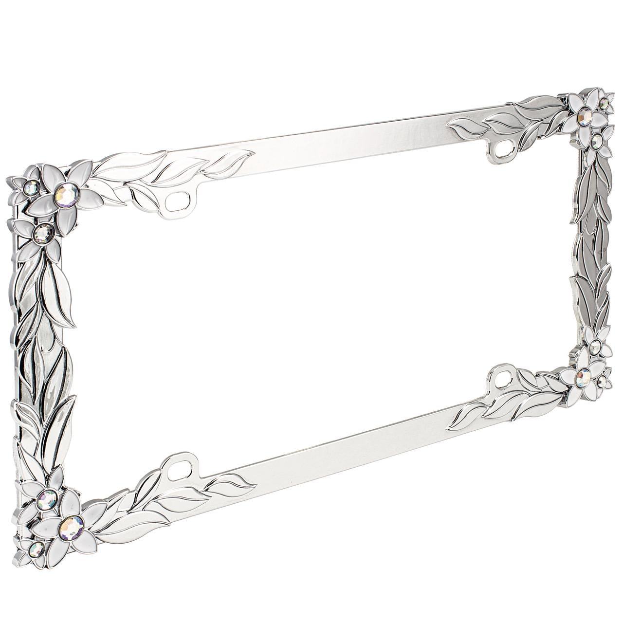Auto Drive 3-D Daisy Bling Silver Metal License Plate Frame, 90142W