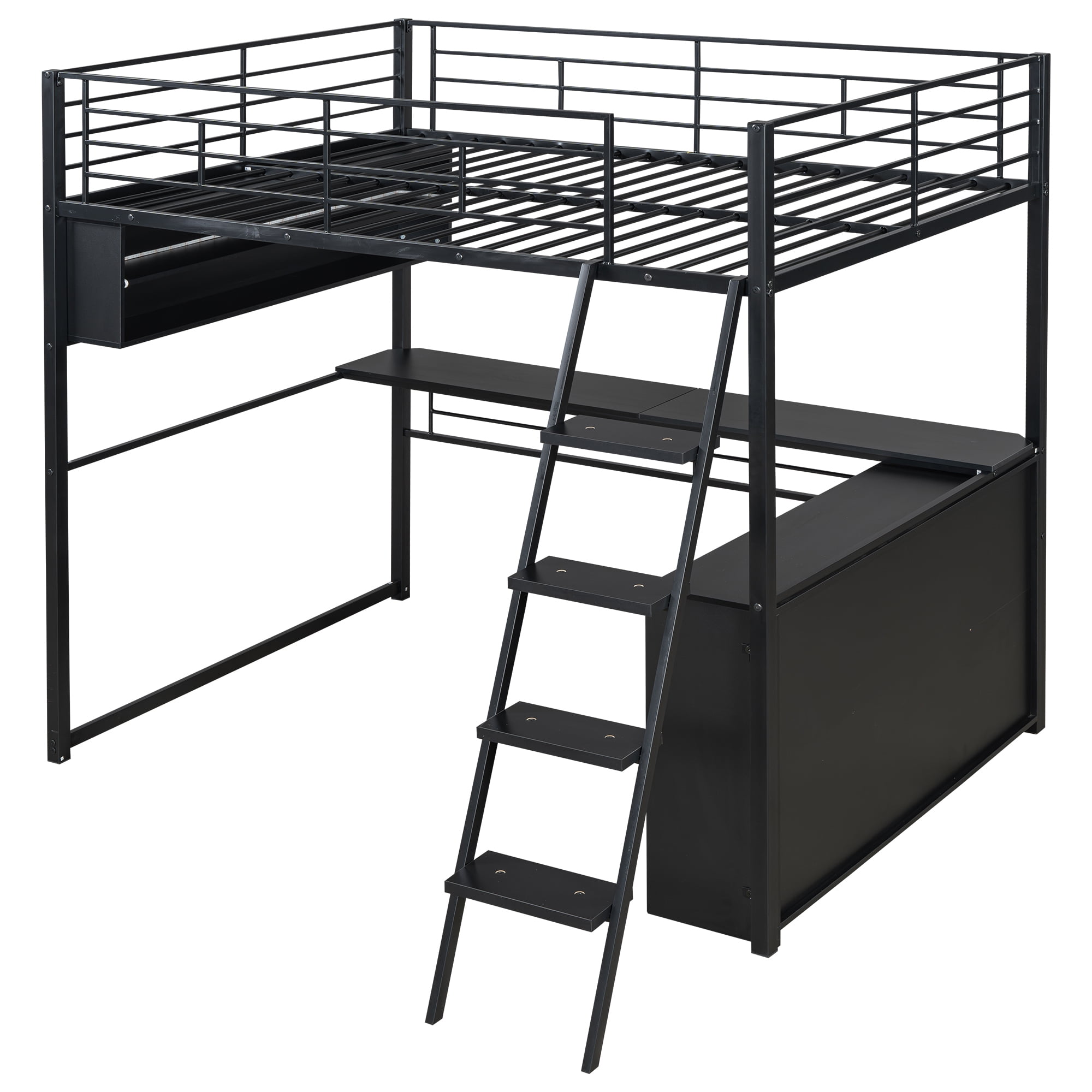 Euroco Metal Full Size Loft Bed, Gaming Bed with Desk and LED Light for Kids Teens