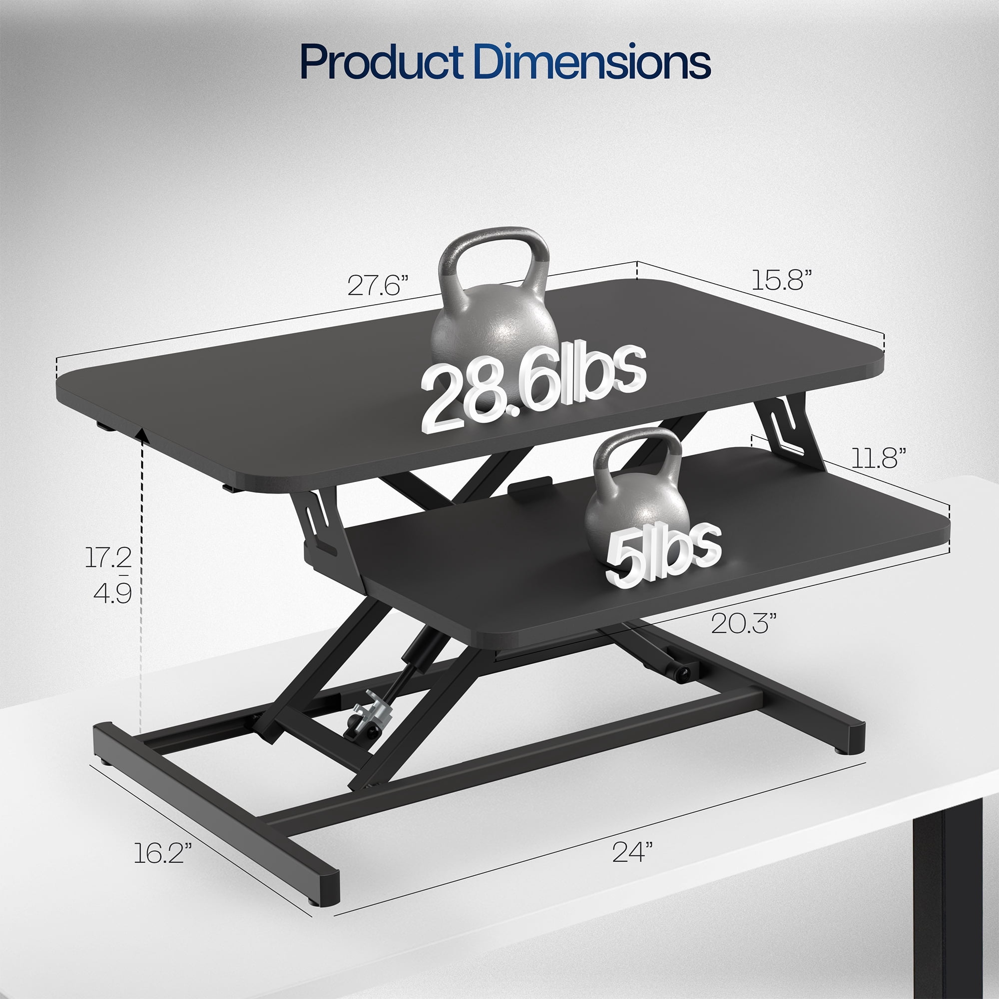 VIVO Black Height Adjustable 28" Standing Desk Monitor Riser, Sit Stand Tabletop