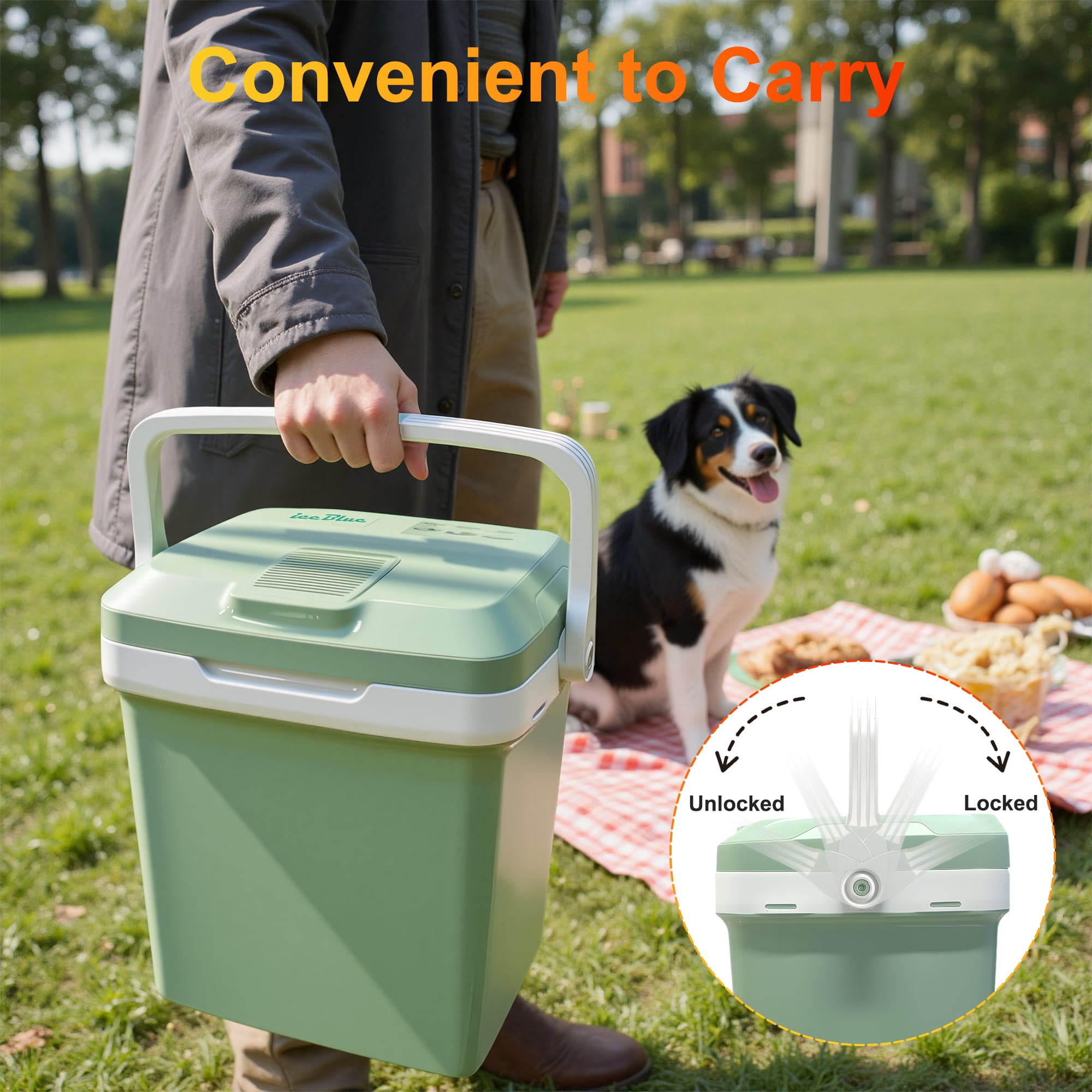 iceBlue 26L Portable Outdoor Refrigerator with Handle Lock, Car Cooler, Camping Fridge(Green)