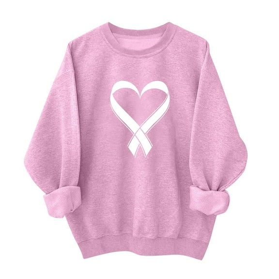 successthop Breast Cancer Sweatshirts for Women Graphic FLeece Crewneck Long Sleeve Sweaters Pullover Print Top Pink XL