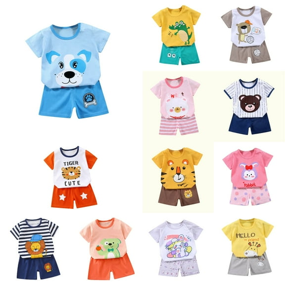 Ahuyic Kids' Summer Ice-Feel Short Sleeve Set,Kids Breathable And Skin-Friendly Outfit,Toddler Kids Baby Boys Girls Fashion Cute Short Sleeve Puppy Print Casual Suit