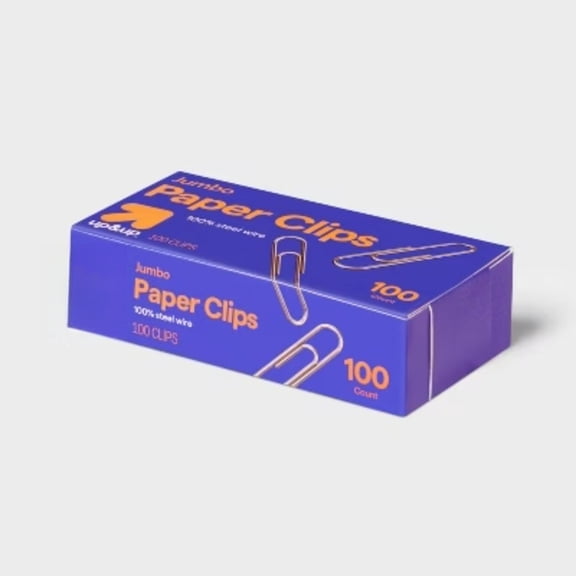 100ct Jumbo Paper Clips Silver Office Supplies, 1.75" Height, 100 Pack