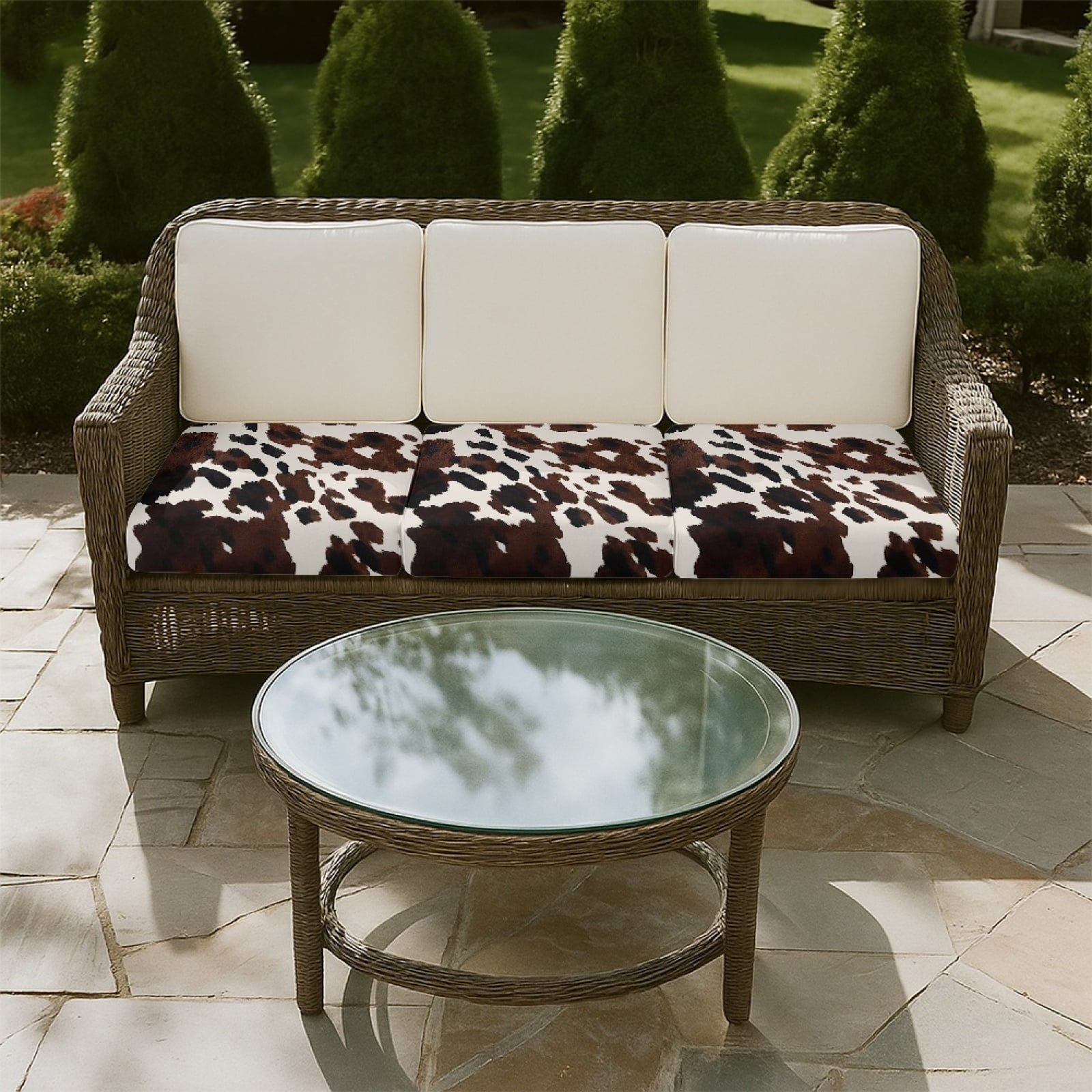 COEQINE Sofa Cushion Cover with Elastic Bottom, Soft Sectional Couch Cushion Slipcover Washable Individual Seat Slipcover Non-Slip Dog Couch Cover, 3 Pieces, Black Brown Cow Print