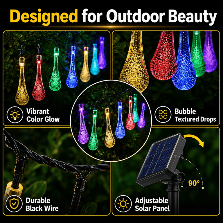 Mehoom 100 Count Solar LED String Lights, 39 Ft Multicolor photo 7