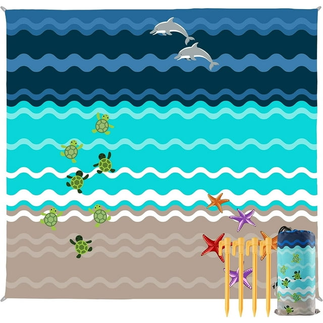 Beach Blanket Waterproof Sandproof, 9x10 ft Oversized Sand Free Beach Mat, Quick Drying, Light Weight and Portable Outdoor Picnic Mat for Travel, Camping