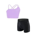 thumbnail image 6 of Raenseen Kids Girls Yoga Workout Outfit Asymmetrical Spaghetti Shoulder Straps Strappy Back Crop Top Purple&Black 8, 6 of 9
